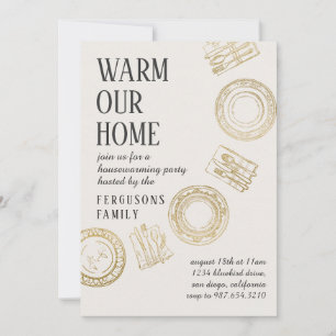 Lichte zachte beige gouden eetkamer housewarmingfe kaart