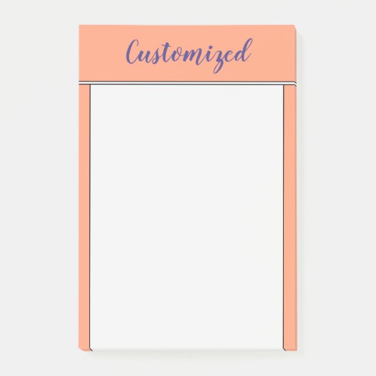 Lichte zalmachtergrond en donkere late blauwe naam post-it® notes (Voorkant)