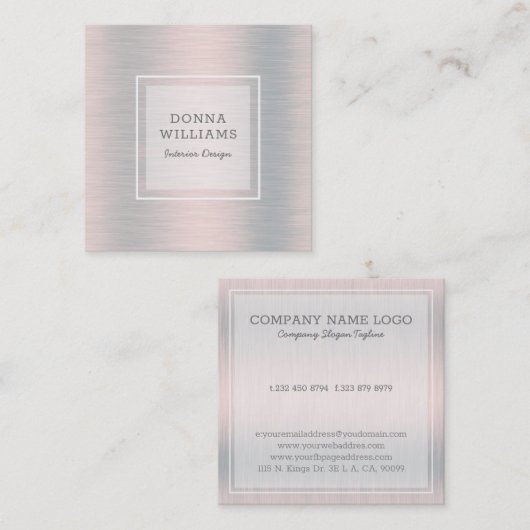 Lichte zilvergrijze metallic achtergrond vierkante visitekaartje (Voorkant / Achterkant)