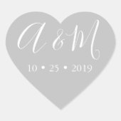 lichte zilvermonogram elegante bruiloft hart sticker (Voorkant)