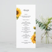 Lichte zonnebloemen Vrijgezellenfeest minimalistis Menu (Staand voorkant)