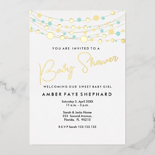 Lichten Baby Shower Uitnodiging - Geel & Groen (Voorkant)