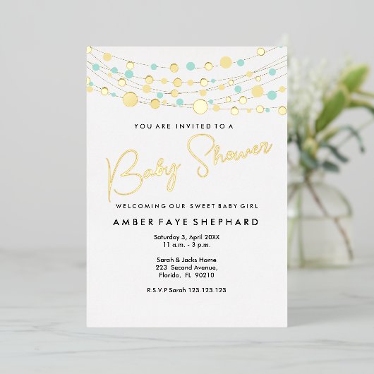 Lichten Baby Shower Uitnodiging - Geel & Groen (Staand Voorkant)