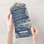 Lichten Baby's Breath & Houten Blauwe Kant All-inc All In One Uitnodiging (Afscheurbaar)