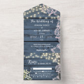 Lichten Baby's Breath & Kant Marine Blauw Hout All All In One Uitnodiging (Binnen)