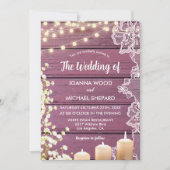Lichten Baby's Breath & Kant Paarse Houten Bruilof Kaart (Voorkant)