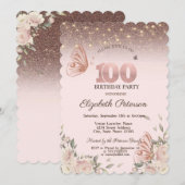 Lichten, bloemen glitter vlinders 100e verjaardag kaart (Voorkant / Achterkant)