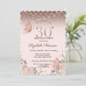 Lichten, bloemen glitter vlinders 30e verjaardag kaart (Staand voorkant)