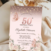 Lichten, bloemen glitter vlinders 50e verjaardag kaart