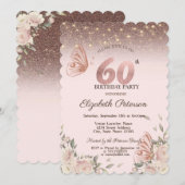 Lichten, bloemen glitter vlinders 60e verjaardag kaart (Voorkant / Achterkant)