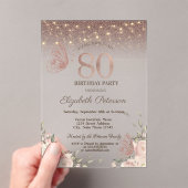 Lichten, bloemen glitter vlinders 80ste verjaardag acryl uitnodigingen (Insitu (Draagbaar))