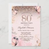 Lichten, bloemen roze vlinders 80e verjaardag kaart (Voorkant)