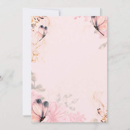 Lichten, bloemen roze vlinders 80e verjaardag kaart (Achterkant)