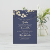 Lichten boom laat elegante bruiloft details invoeg informatiekaartje (Staand voorkant)