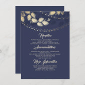 Lichten boom laat elegante bruiloft details invoeg informatiekaartje (Voorkant / Achterkant)