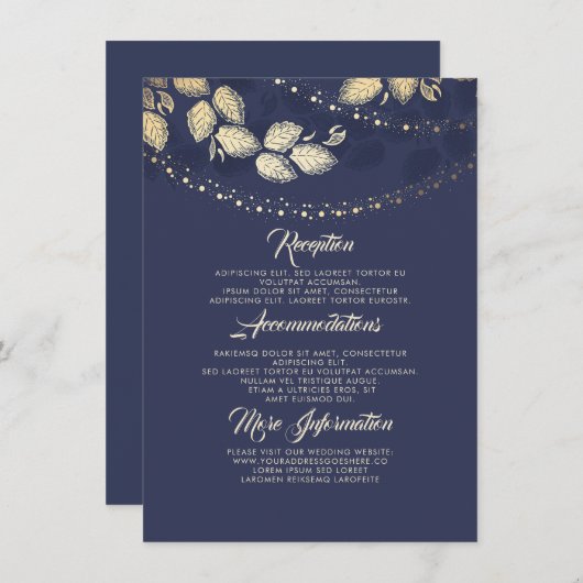 Lichten boom laat elegante bruiloft details invoeg informatiekaartje (Voorkant / Achterkant)