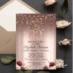 Lichten, Bourgoglitter, Roos Gold 80th Birthday Kaart<br><div class="desc">Een moderne,  chic en glamoureus uitnodiging met een elegante gouden tiara,  snaarlichten en bloemen.</div>