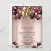 Lichten, Bourgogne Glitterballonnen 80ste verjaard Kaart (Voorkant)