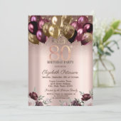 Lichten, Bourgogne Glitterballonnen 80ste verjaard Kaart (Staand voorkant)