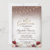 Lichten, Burgundy Flowers Glitter Quinceañera Kaart (Voorkant)