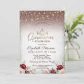 Lichten, Burgundy Flowers Glitter Quinceañera Kaart (Staand voorkant)