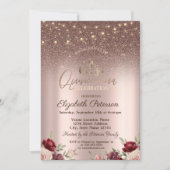 Lichten, Burgundy Glitter, Roos Gold Quinceañera Kaart (Voorkant)