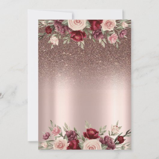 Lichten, Burgundy Glitter, Roos Gold Quinceañera Kaart (Achterkant)