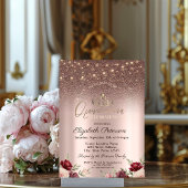 Lichten, Burgundy Glitter, Roos Gold Quinceañera Kaart