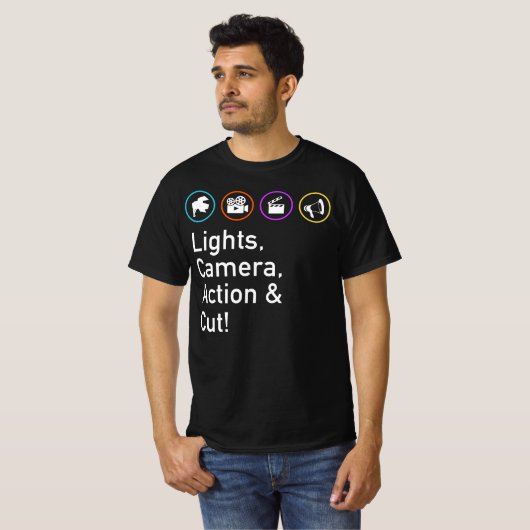 Lichten camera Actie &amp; Afgesneden grappige fil T-shirt (Voorkant volledig)