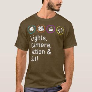 Lichten Camera Actie Cut Grappige Film TV Crew T-shirt