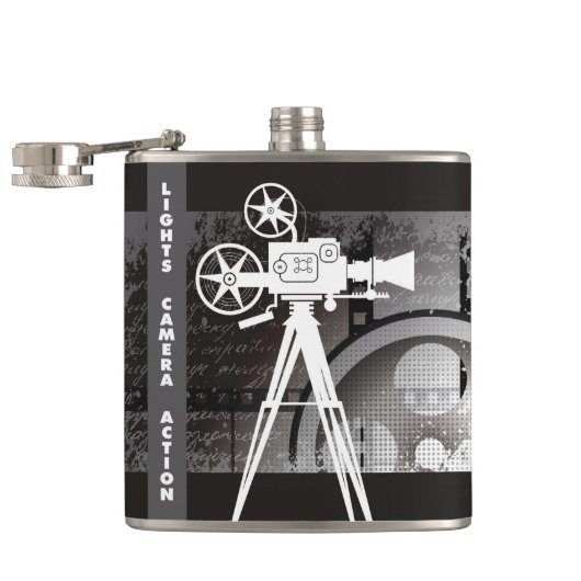 Lichten, camera, Action Flask, Movie Theme Heupfles (Geopend)