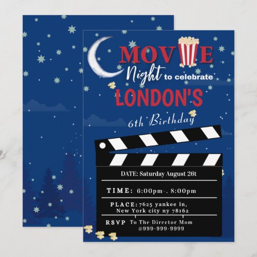 Lichten camera film nacht 1 dag uitnodiging (Voorkant / Achterkant)