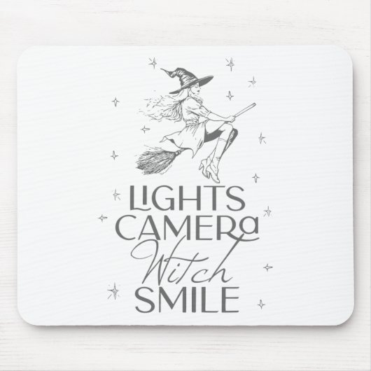 Lichten Camera Heks Glimlach Halloween Muismat (Voorkant)