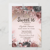 Lichten, Chic Flowers Glitter Sweet 16 Kaart (Voorkant)