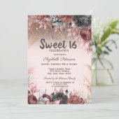 Lichten, Chic Flowers Glitter Sweet 16 Kaart (Staand voorkant)