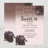 Lichten, Chic Rozen Glitter Sweet 16 Kaart (Voorkant / Achterkant)
