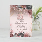 Lichten, chique bloemen glitter 25e verjaardag kaart (Staand voorkant)