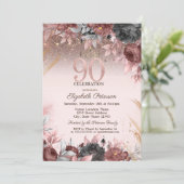Lichten, chique bloemen glitter 90ste verjaardag kaart (Staand voorkant)