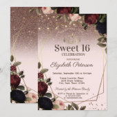 Lichten, donkere bloemen Glitter Sweet 16 Kaart (Voorkant / Achterkant)