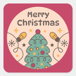 Lichten en bomen Vrolijk kerstfeest Vierkante Sticker