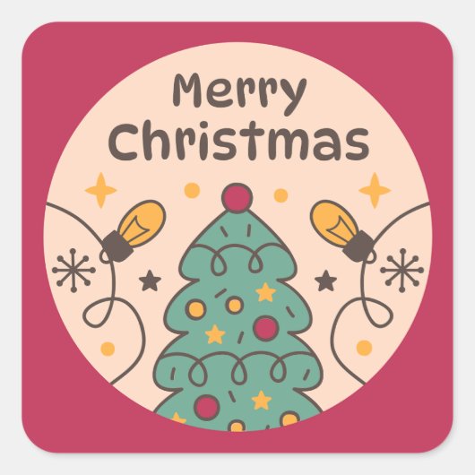 Lichten en bomen Vrolijk kerstfeest Vierkante Sticker (Voorkant)