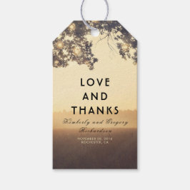 Lichten en boom takken rustieke bruiloft cadeaulabel