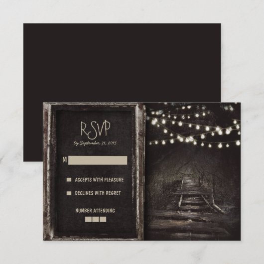 Lichten en boompad Rustieke bruiloft RSVP Kaarten Kaartje (Voorkant / Achterkant)