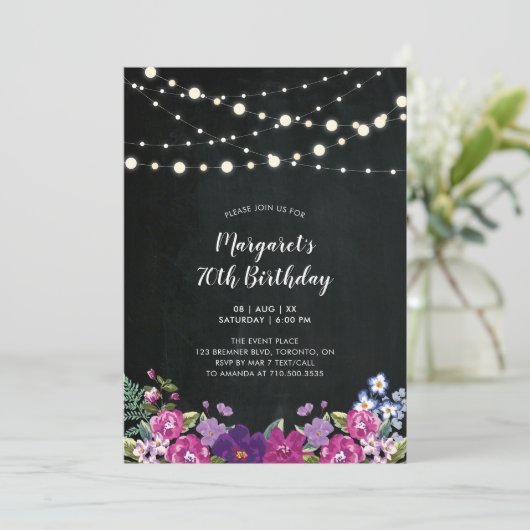 Lichten en karton Floral Adult Birthday Party Kaart (Staand voorkant)