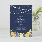 Lichten en marineblauw Floral Adult Birthday Kaart (Staand voorkant)