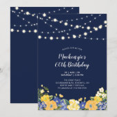 Lichten en marineblauw Floral Adult Birthday Kaart (Voorkant / Achterkant)