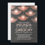 Lichten en paraplu's Chalkboard Roze bruiloft Kaart<br><div class="desc">Chalkboard trouwuitnodiging met roze bovenaan paraplu's met verlichting binnenin.</div>