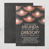 Lichten en Paraplu's Krijtbord Roze Bruiloft Kaart (Voorkant / Achterkant)