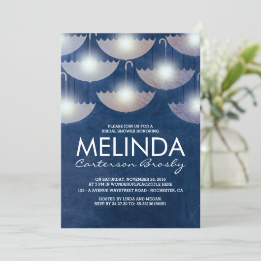 Lichten en paraplu's Navy Blue Vrijgezellenfeest Kaart (Staand voorkant)