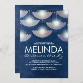 Lichten en paraplu's Navy Blue Vrijgezellenfeest Kaart (Voorkant / Achterkant)